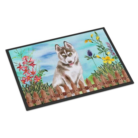 Carolines Treasures Siberian Husky Grey Spring Indoor or Outdoor Mat - 24 x 36 in. CK1258JMAT